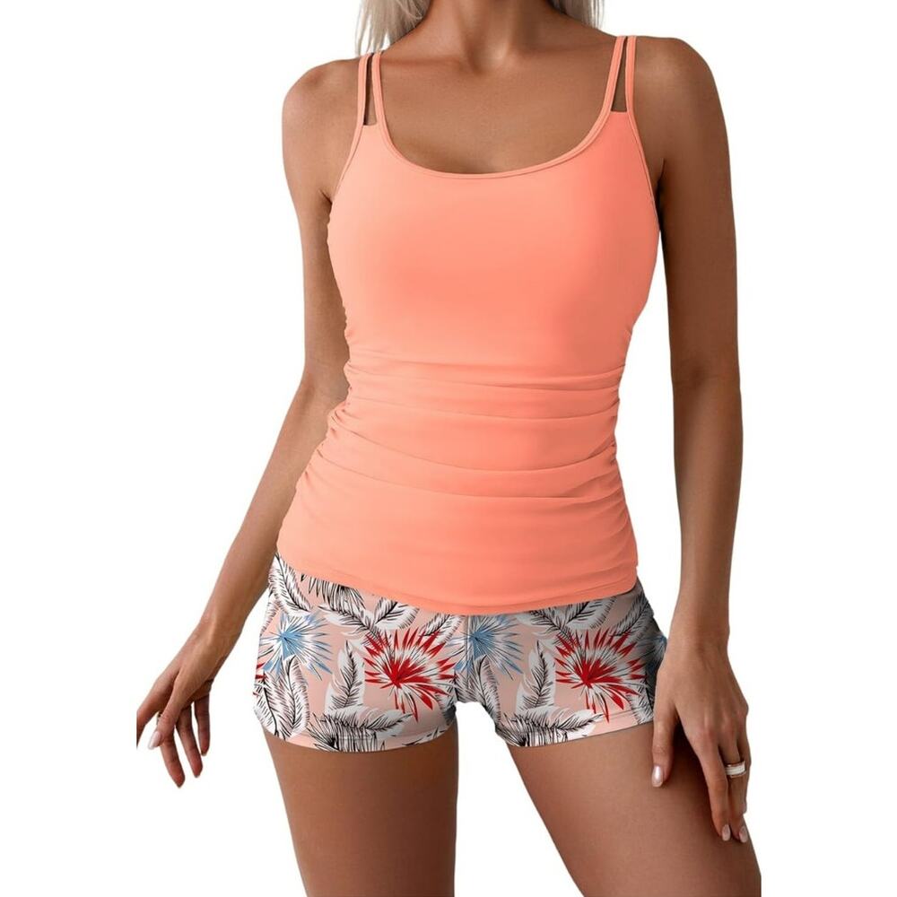 EoMenie Women's Tankini Two Piece Swimsuit with High Waisted Shorts, Size M